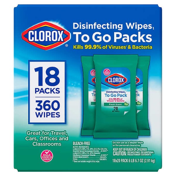 CLOROX WIPES TO GO PACK 20WIPES