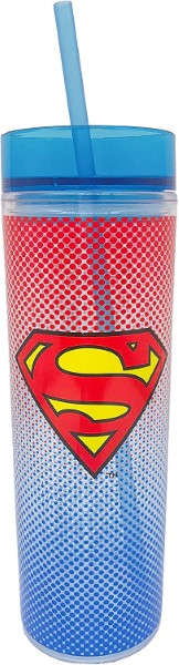 SUPERMAN TALL CUP W/STRAW