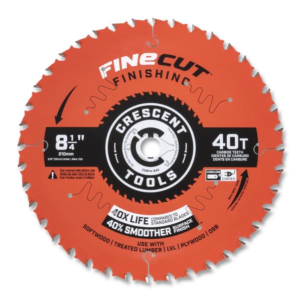 CRESCENT Circular Saw Blade 8 1/4" x 40 Tooth Fine Cut Finishing