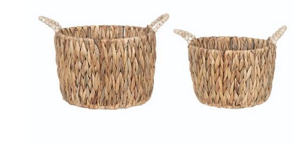 Hyacinth Basket W/Beaded Handle