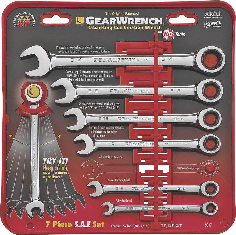 GearWrench 9317 Combination Wrench Set, Steel, Polished Chrome, 7-Piece