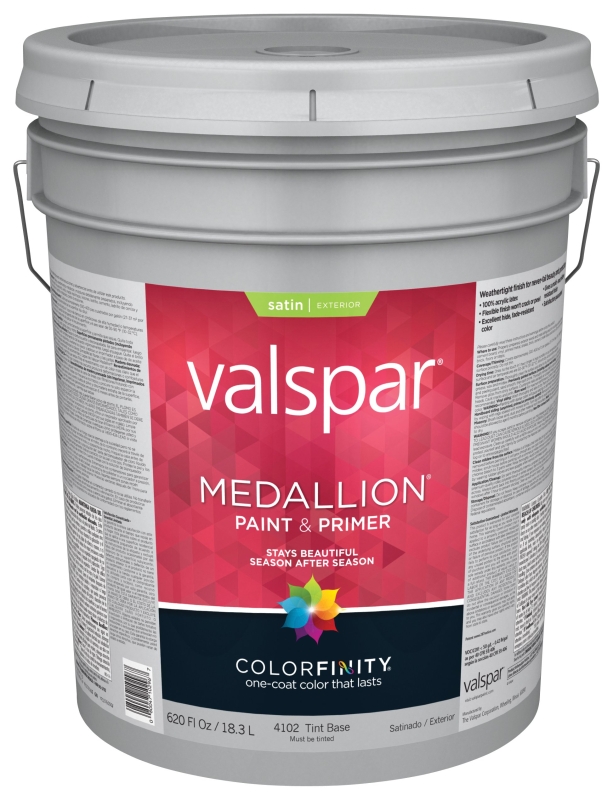 Valspar Exterior House Paint, Satin, Tint Base, 5 gal Pail