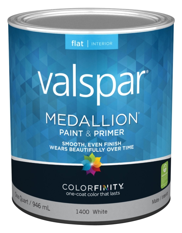 Valspar Latex Wall Paint, Flat, White, 1 qt Can