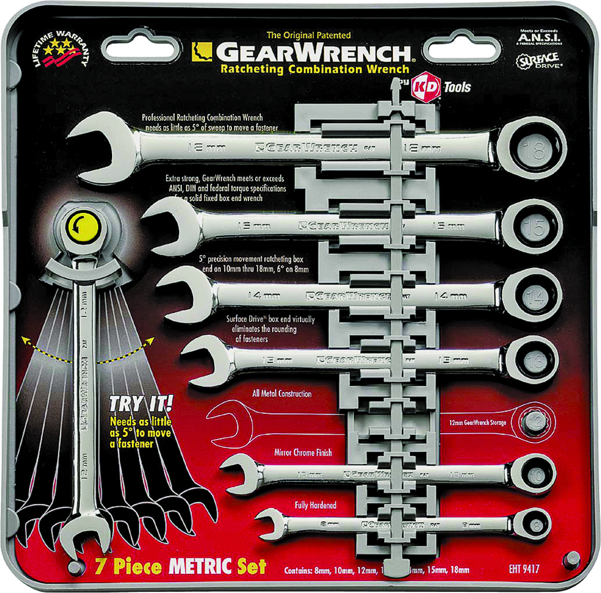 GearWrench 9417 Combination Wrench Set, Steel, Polished Chrome, 7-Piece