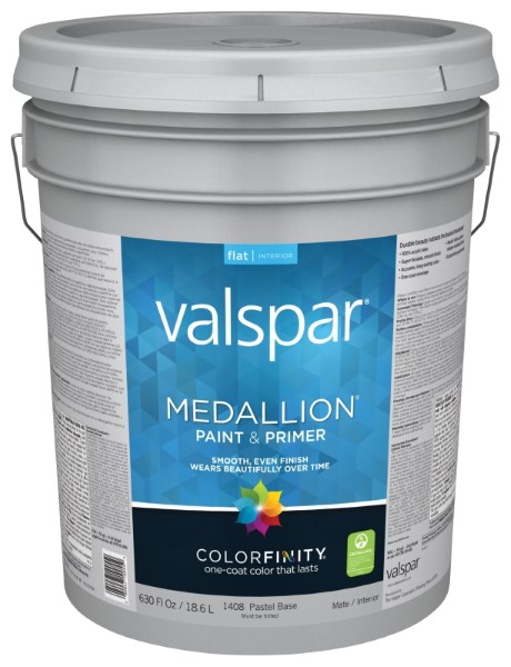 Valspar Interior Wall Paint, Flat, Flat Pastel Base, 5 gal Pail