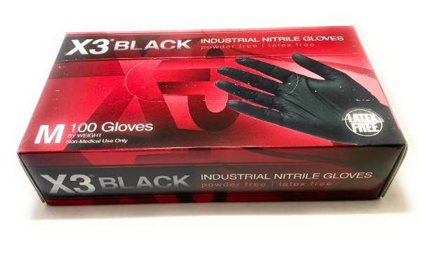 AMMEX BX3 Black Nitrile Industrial Powder-Free 3 Mil Disposable Gloves -