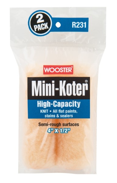 WOOSTER Mini-Koter R231-4 Mini Roller, 1/2 in Thick Nap, 4 in L, Fabric