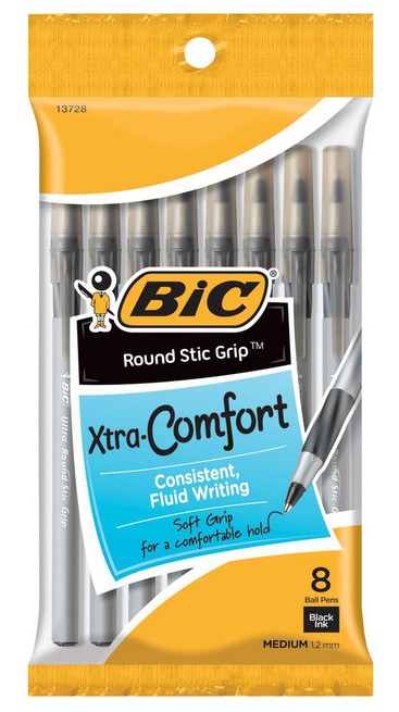 Round Stic Grip Pen Black, Medium 8ct