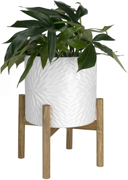 Opening Plant Pot W/Wood Stand