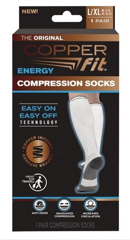 Copper Fit Energy Compression Socks White, L/XL