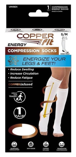 Copper Fit Energy Compression Knee High Socks, White S/M