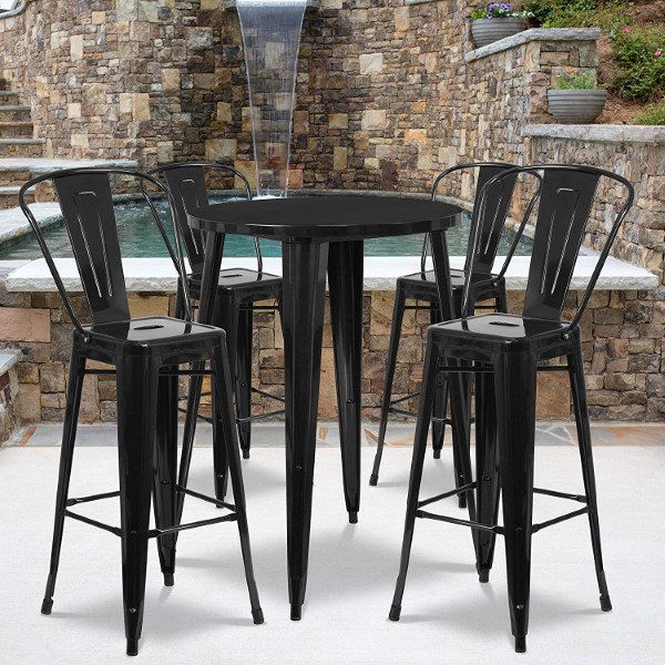 24"RND BLK BAR TABLE SET W/4STOO