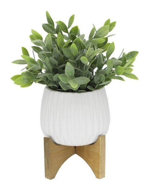 Flora Bunda 10.75 in. Tea Leaf in Matt White Ridge Pattern Ceramic Planter