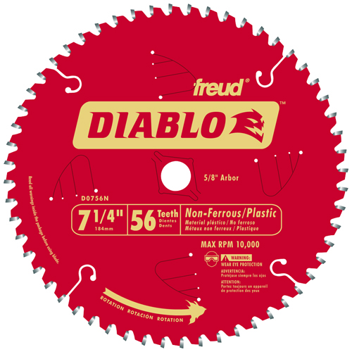 Diablo D0756N Circular Saw Blade, 7-1/4 in Dia, Carbide Cutting Edge, 5/8 in