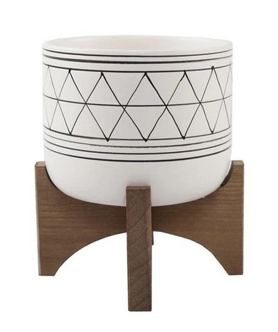 Flora Bunda EM1918E-BLK 5 in. White & Black Geometric with Wood Stand