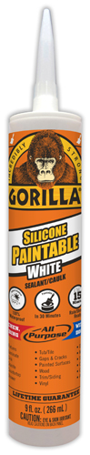 Gorilla 8070002 Silicone Sealant, White, 9 oz Cartridge