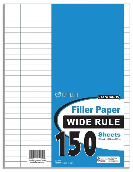 TOP FLIGHT 4314208 Filler Paper, 10-1/2 in x 8 in