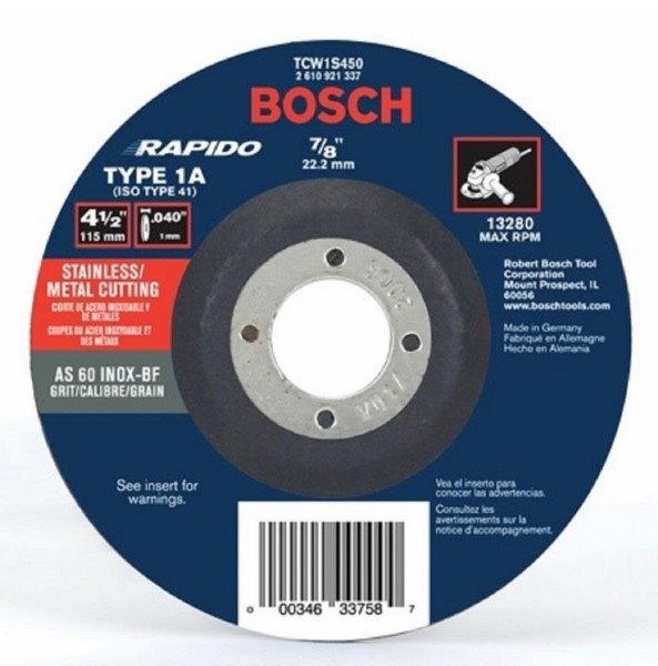 4-1/2 In. x 7/8 In. Arbor Type 1A (ISO 41) 60 Grit Rapido Fast