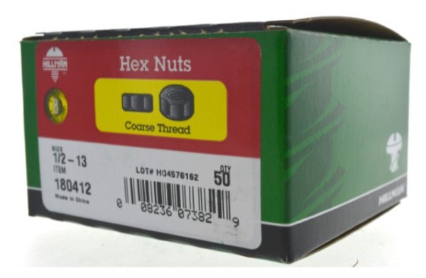 180412 Grade 8 Coarse Hex Nuts, 1/2"-13