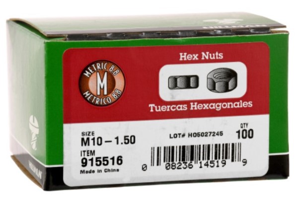 Metric 915516 Hex Nuts (M10-1.50)