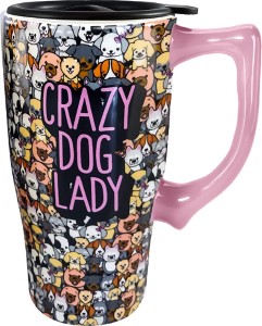 TRAVEL MUG-CERAMIC DOG LADY 18Z