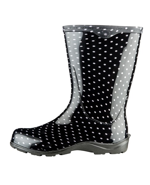 Sloggers Womens Rain and Garden Boots | Black with White Polka Dots | Size 8