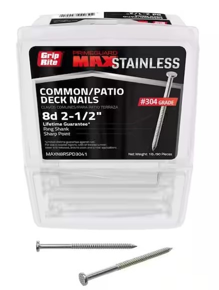 Grip-Rite 304 Stainless Steel Ring Shank Patio Deck Nail #10 x 2-1/2 in, 1