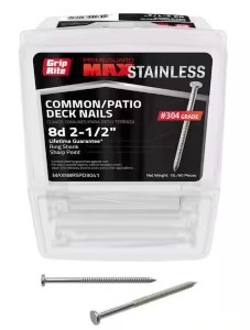 Grip-Rite 304 Stainless Steel Ring Shank Patio Deck Nail #10 x 2-1/2 in, 1