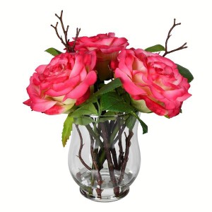 10" Dark Pink Rose In Glass Vase