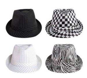 FEDORA HAT | BLACK & WHITE STRIPED/CHECKERED/ZEBRA PRINT | 4 ASSORTED