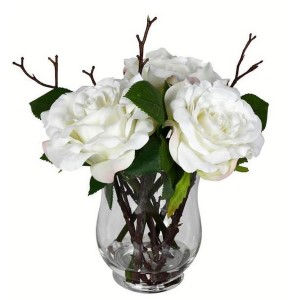 10" White Rose In Glass Vase