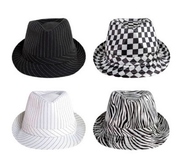 FEDORA HAT | BLACK & WHITE STRIPED/CHECKERED/ZEBRA PRINT | 4 ASSORTED