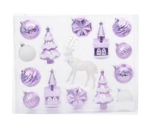 NOVELTY CHRISTMAS ORNAMENTS | PURPLE | 15 PIECE