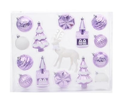 NOVELTY CHRISTMAS ORNAMENTS | PURPLE | 15 PIECE